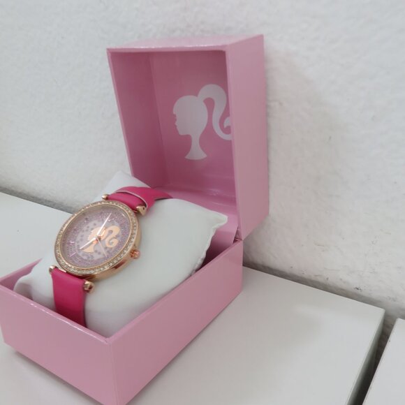 (080) Barbie Bling Watch Pink Leather Band NIB